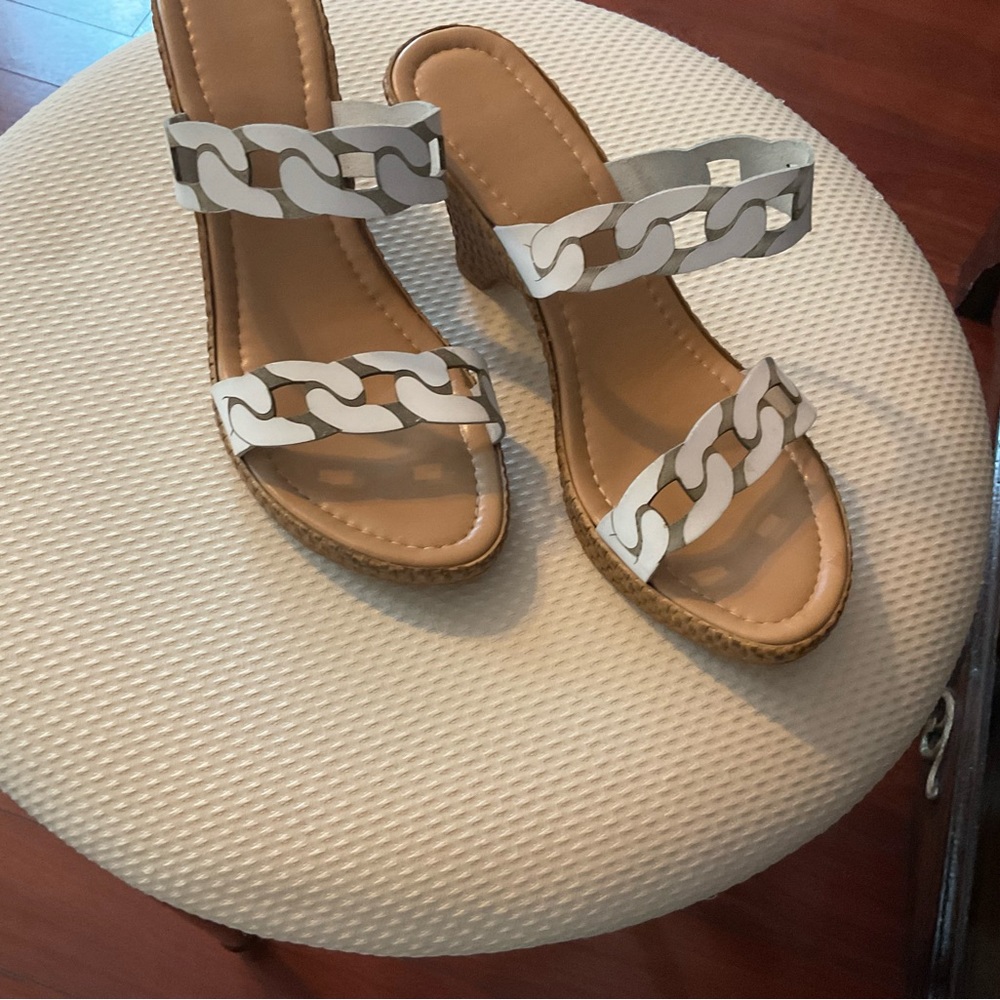 White wedge Italian Leather sandals